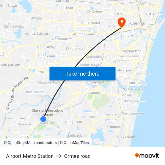 Airport Metro Station to Ormes road map