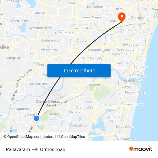 Pallavaram to Ormes road map