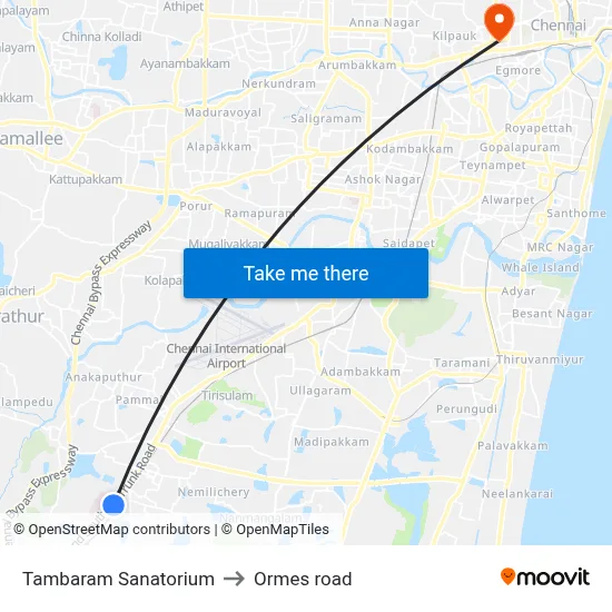 Tambaram Sanatorium to Ormes road map