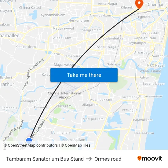 Tambaram Sanatorium Bus Stand to Ormes road map
