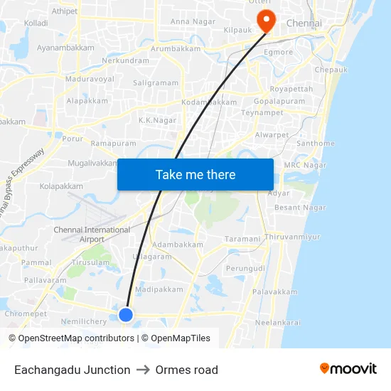 Eachangadu Junction to Ormes road map