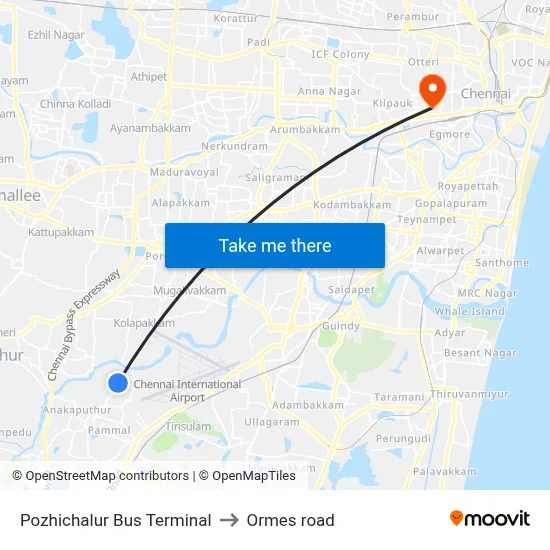 Pozhichalur Bus Terminal to Ormes road map