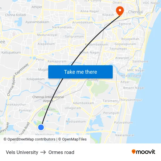 Vels University to Ormes road map