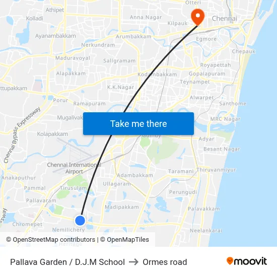 Pallava Garden / D.J.M School to Ormes road map