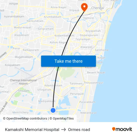 Kamakshi Memorial Hospital to Ormes road map
