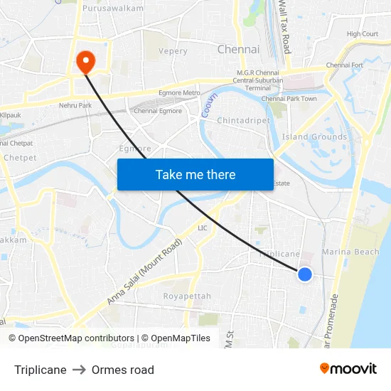 Triplicane to Ormes road map