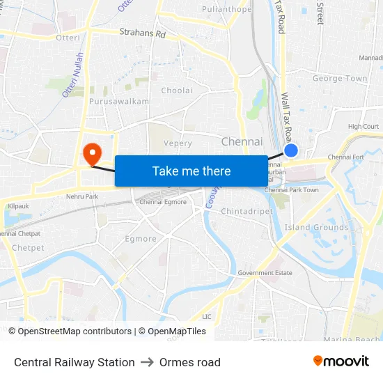 Central Railway Station to Ormes road map