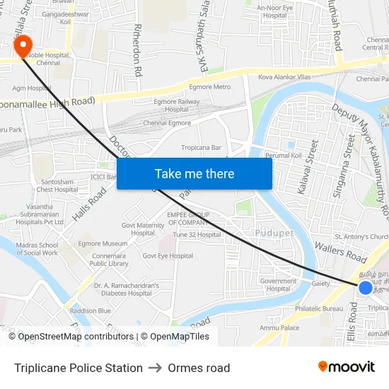 Triplicane Police Station to Ormes road map