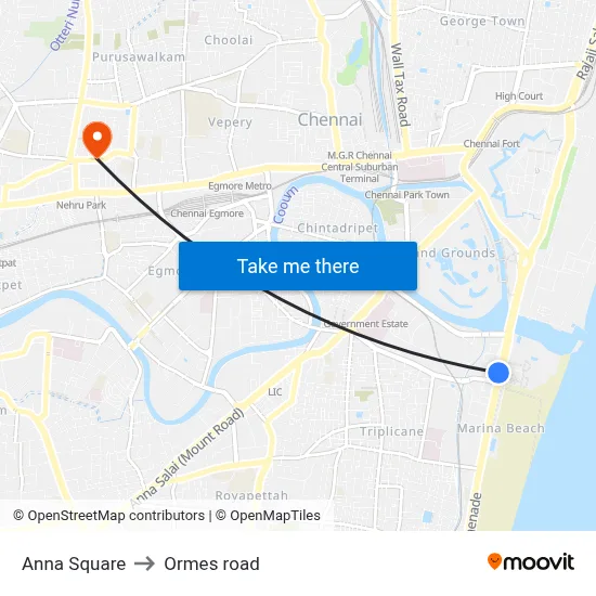 Anna Square to Ormes road map