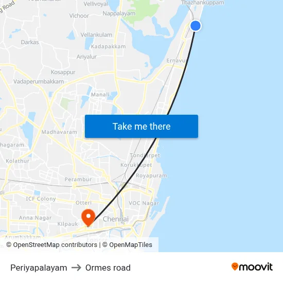 Periyapalayam to Ormes road map