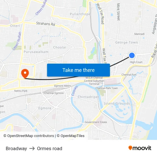 Broadway to Ormes road map