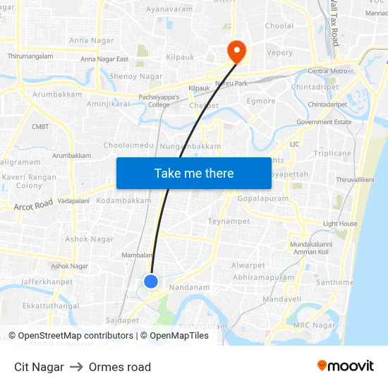 Cit Nagar to Ormes road map