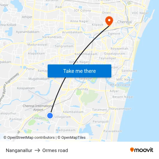 Nanganallur to Ormes road map