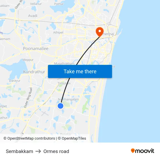 Sembakkam to Ormes road map