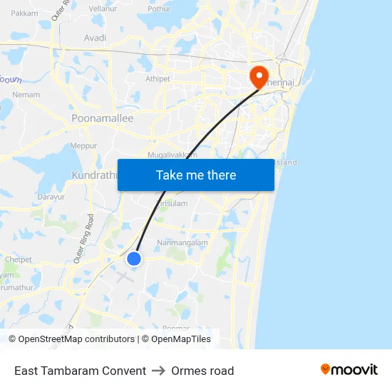 East Tambaram Convent to Ormes road map