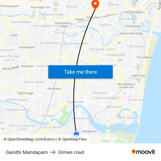 Gandhi Mandapam to Ormes road map