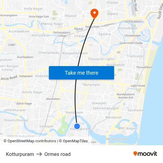 Kotturpuram to Ormes road map