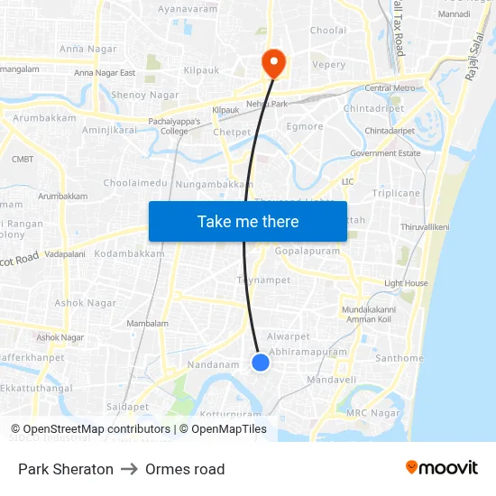 Park Sheraton to Ormes road map
