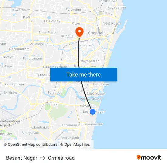 Besant Nagar to Ormes road map