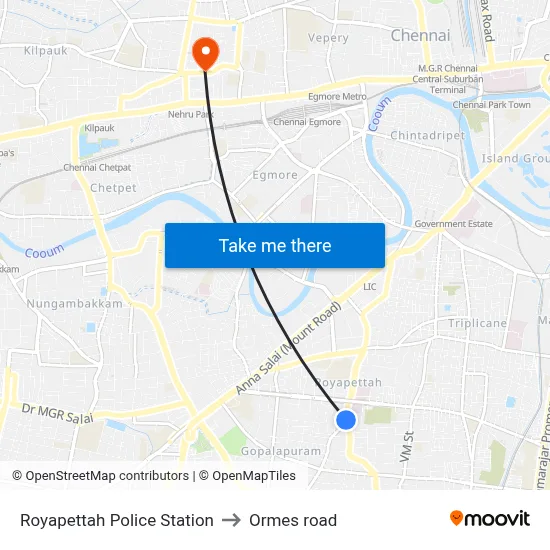 Royapettah Police Station to Ormes road map