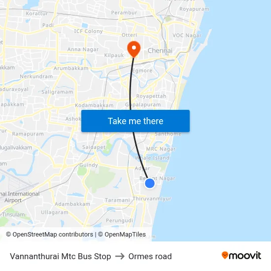 Vannanthurai Mtc Bus Stop to Ormes road map
