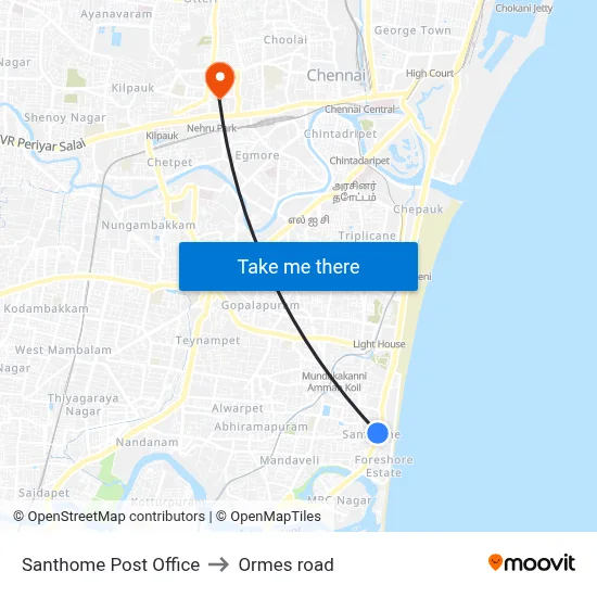 Santhome Post Office to Ormes road map