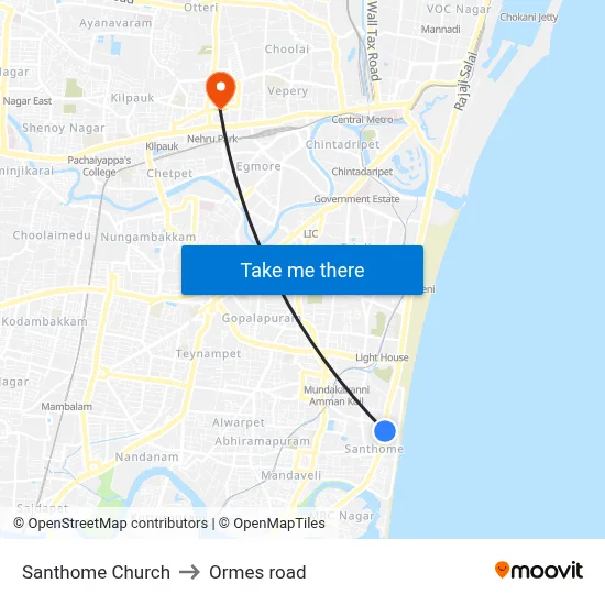 Santhome Church to Ormes road map