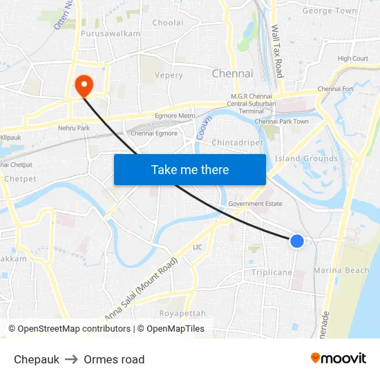 Chepauk to Ormes road map