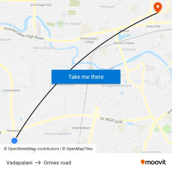 Vadapalani to Ormes road map