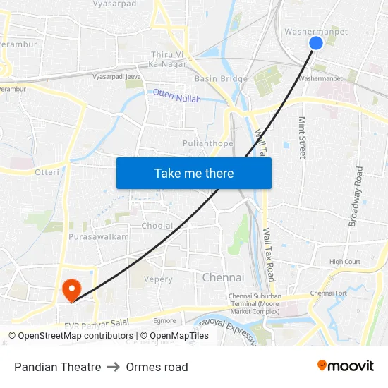 Pandian Theatre to Ormes road map