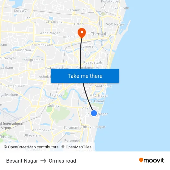Besant Nagar to Ormes road map