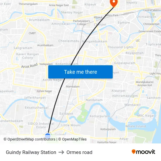 Guindy Railway Station to Ormes road map
