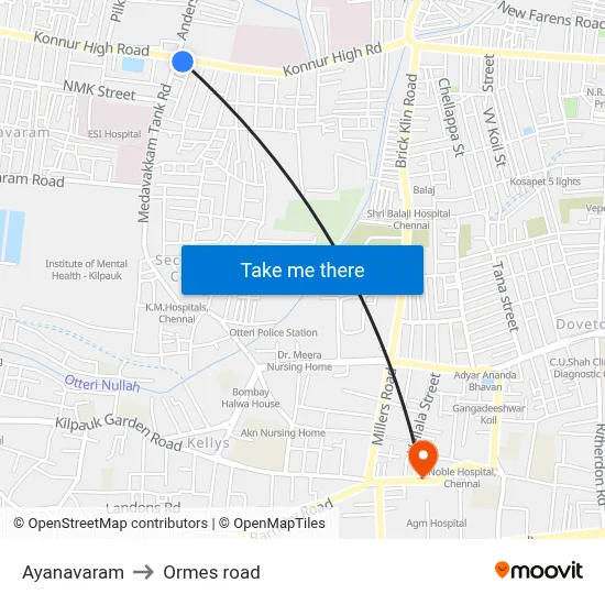 Ayanavaram to Ormes road map