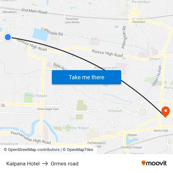 Kalpana Hotel to Ormes road map