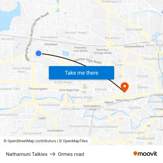 Nathamuni Talkies to Ormes road map