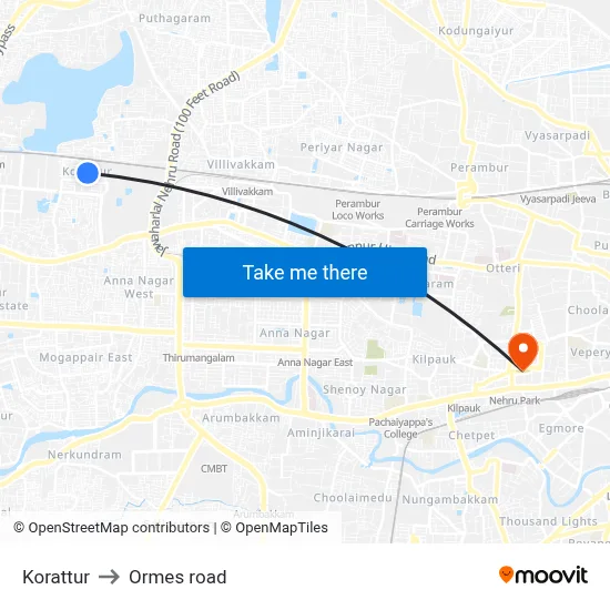 Korattur to Ormes road map