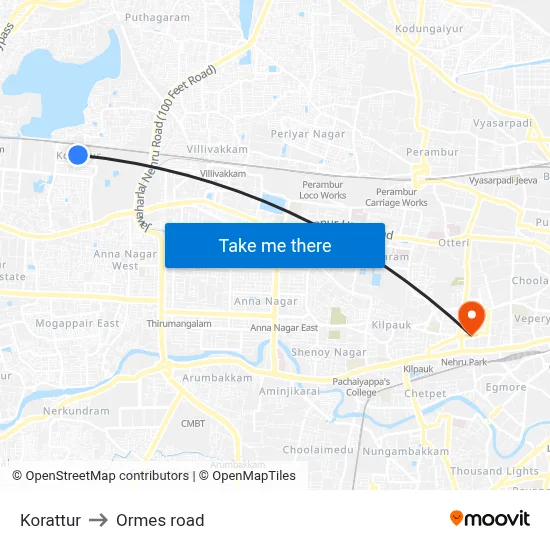 Korattur to Ormes road map