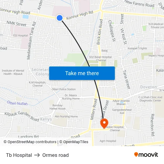 Tb Hospital to Ormes road map