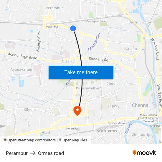 Perambur to Ormes road map