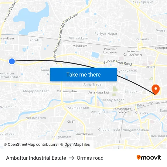 Ambattur Industrial Estate to Ormes road map