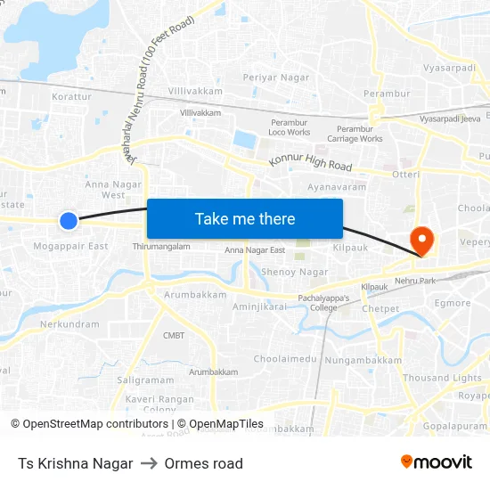 Ts Krishna Nagar to Ormes road map