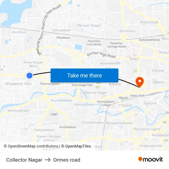 Collector Nagar to Ormes road map