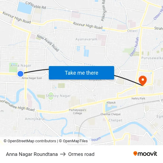 Anna Nagar Roundtana to Ormes road map