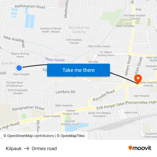 Kilpauk to Ormes road map