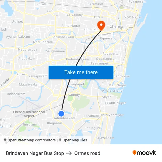 Brindavan Nagar Bus Stop to Ormes road map