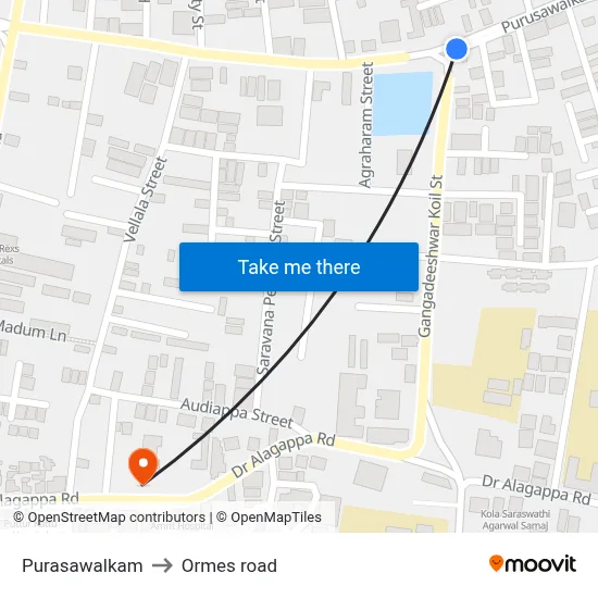 Purasawalkam to Ormes road map