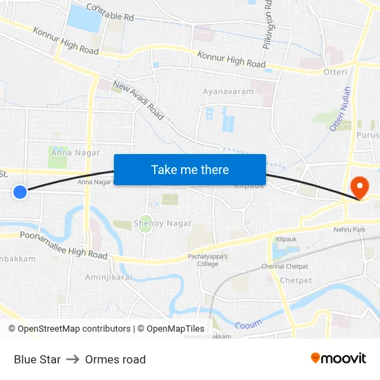 Blue Star to Ormes road map