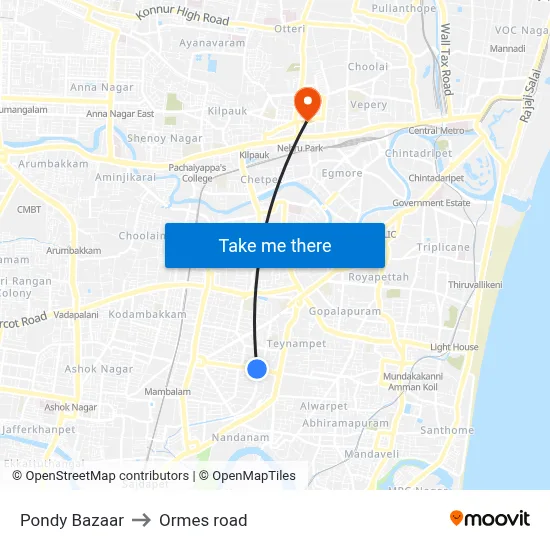 Pondy Bazaar to Ormes road map