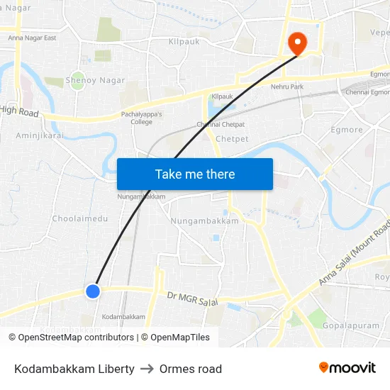 Kodambakkam Liberty to Ormes road map