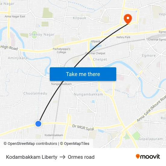 Kodambakkam Liberty to Ormes road map